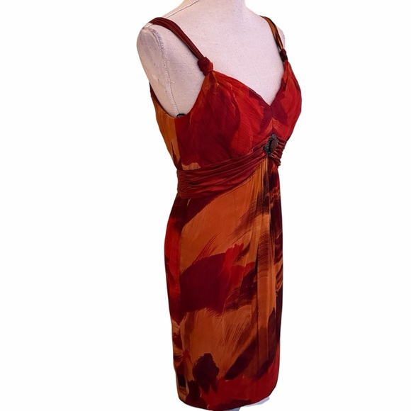 Badgley Mischka Red/Orange Silk Sleeveless Empire Waist Cocktail Dress 8 - Picture 5 of 12